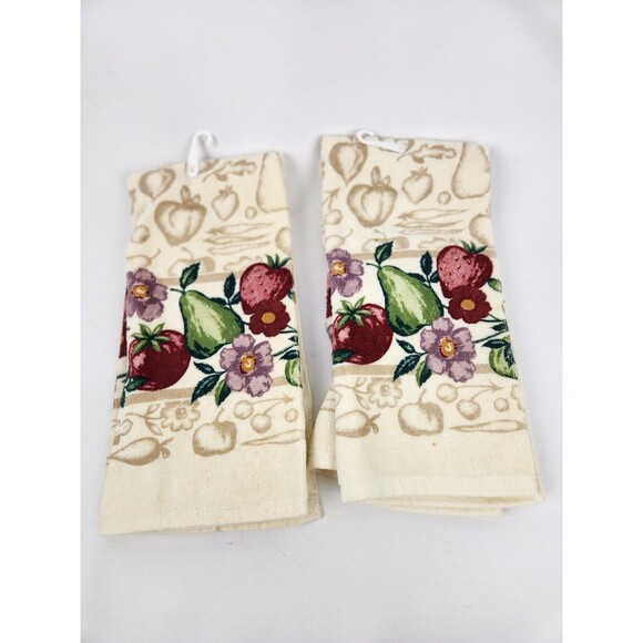 NWT Vintage Cecil Saydah Kitchen Towels Purple Flower Fruit Theme Pear Tomato - Picture 5 of 9